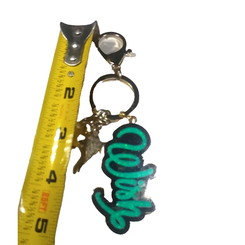 Wish Keychain AL ladens Lamp Star Gold Tone Green Charms